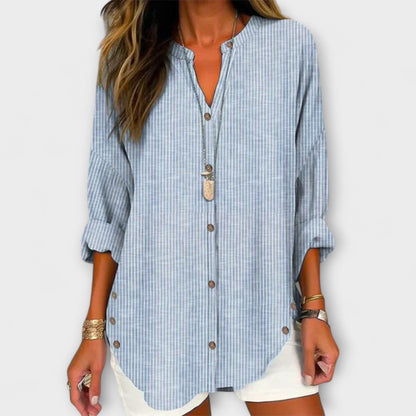 Lucida – Stylish V-Neck Top with Classic Striped Pattern