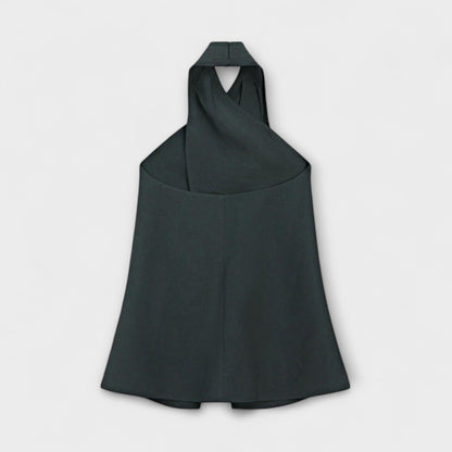 Hannah - Blue Halter Neck Top with Back Cutout